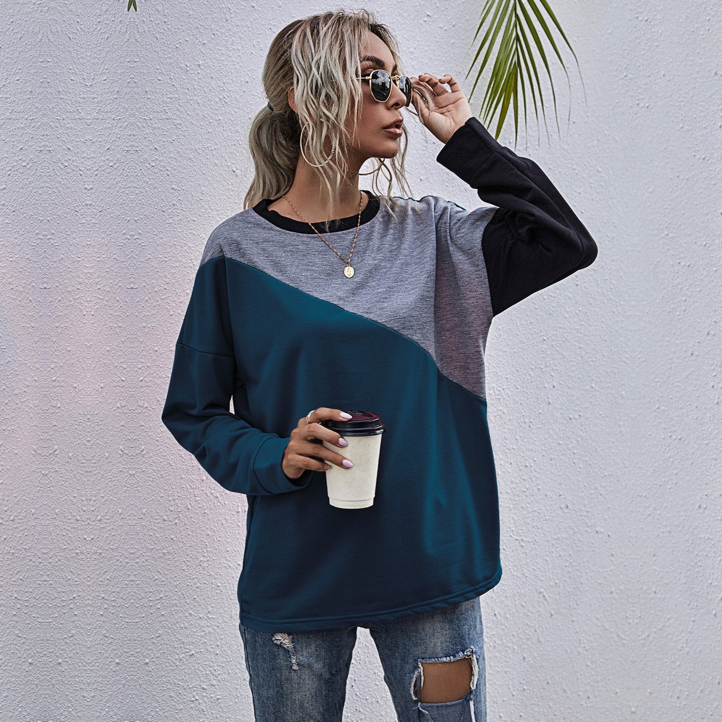 Damen sportlicher Sweatshirt mit modischem Farbblockdesign Krohn-e