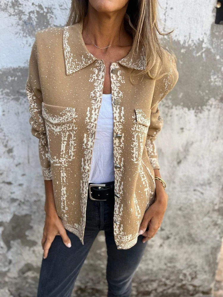 Krohn-e | Bedruckte Metallknopf Gestrickte Reversjacke