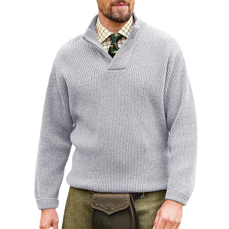 Herren Strickpullover mit modernem Stehkragen und feiner Rippstruktur Krohn-e