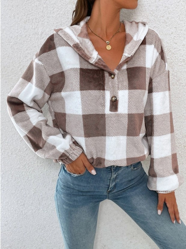 Damen Gemusterte Karo-Hoodie-Bluse Krohn-e