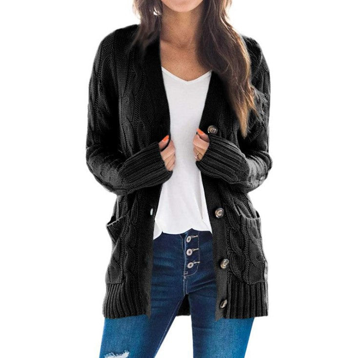 Damen Strickjacke mit Kabelmustern und großen Knöpfen Krohn-e