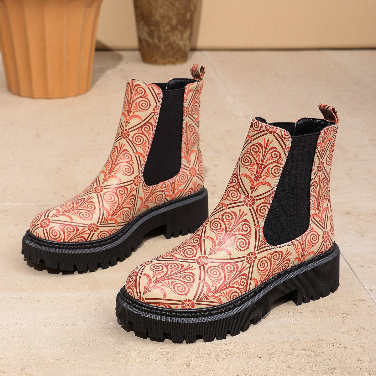 Damen Chelsea-Stiefel mit kreativem Musterdruck und rutschfester Sohle Krohn-e