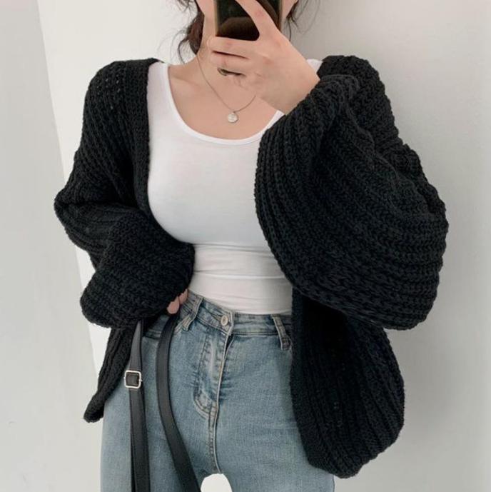 Damen grob gestrickte Oversized Cardigan mit tiefem V-Ausschnitt Krohn-e
