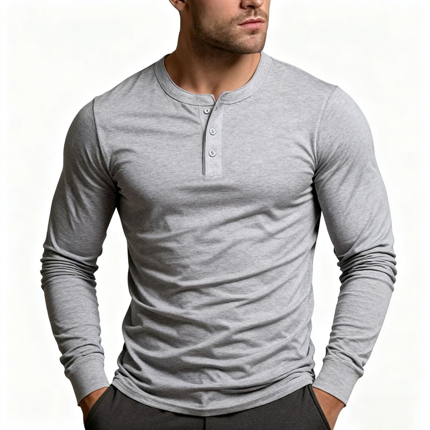 Herren Langarm-Henley-Shirt mit klassischem Knopfdetail und körpernaher Passform Krohn-e