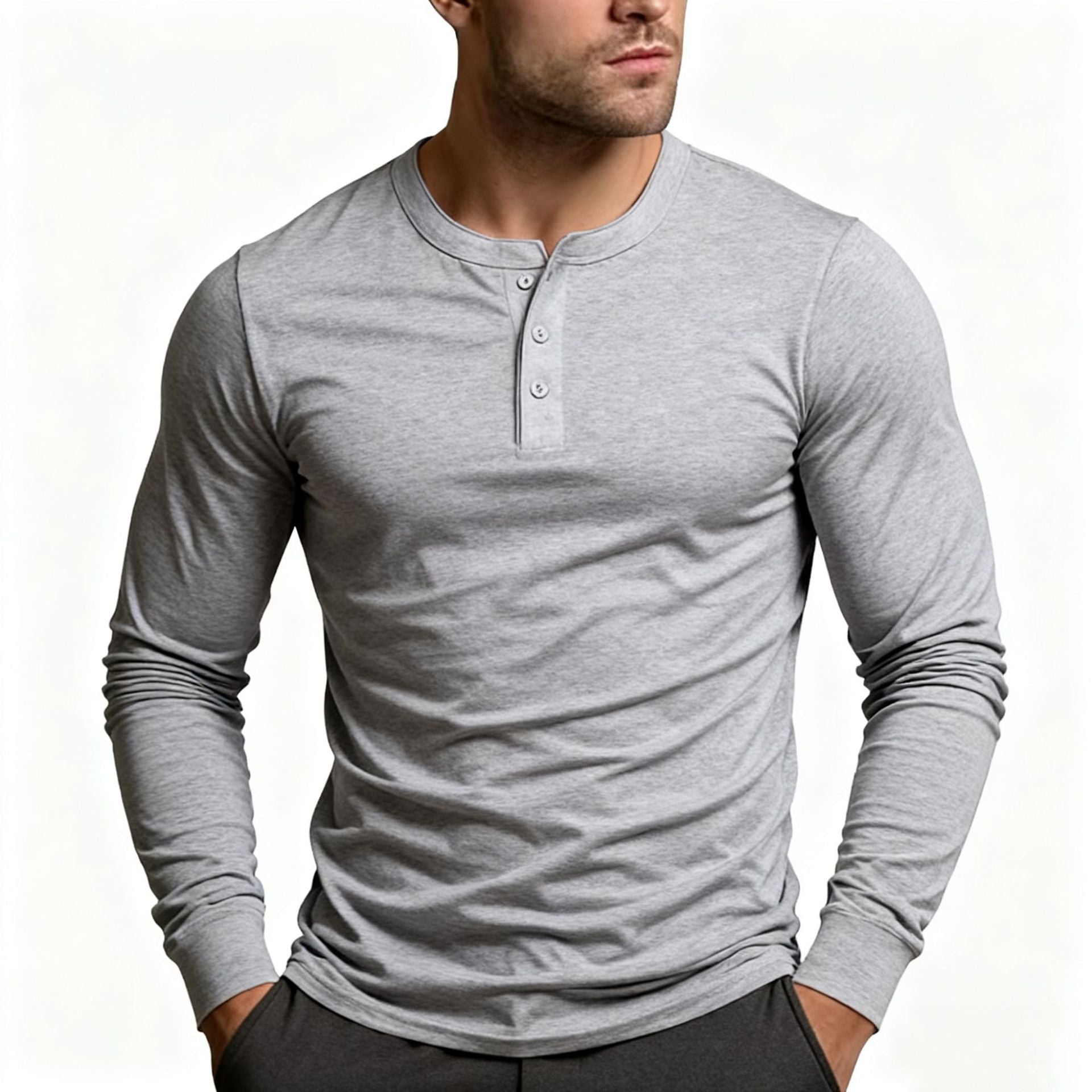 Herren Langarm-Henley-Shirt mit klassischem Knopfdetail und körpernaher Passform Krohn-e