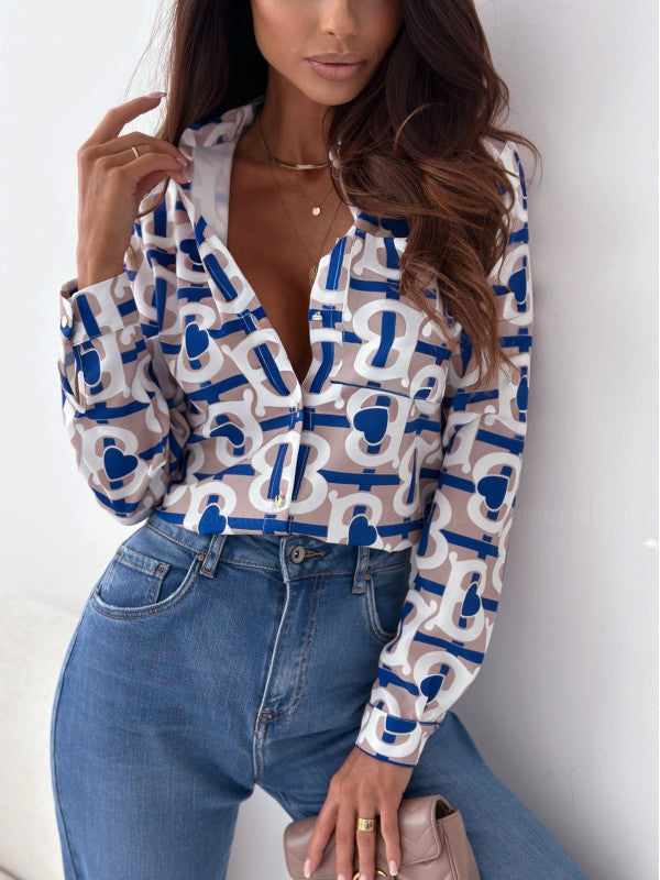 Langarm Bluse mit Knöpfen und Druckmotiv, Reuben