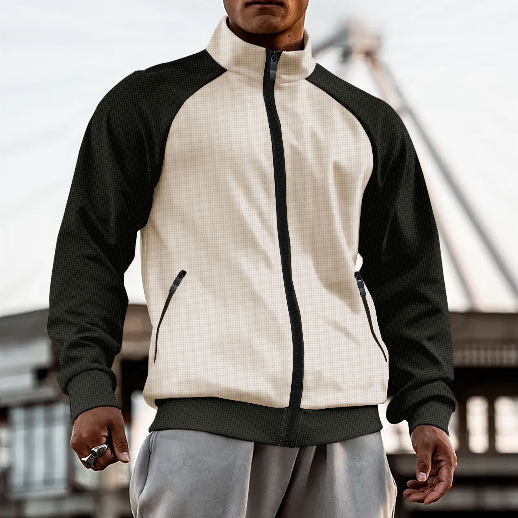 Herren sportliche Jacke mit funktionalen Taschen und hochgezogenem Kragen Krohn-e