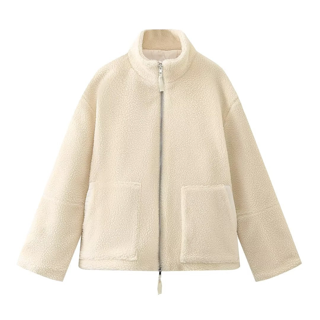 Damen Flauschige Fleecejacke mit hohem Kragen und praktischen Taschen Krohn-e