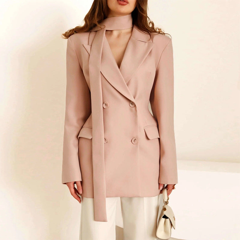 Damen eleganter taillierter Blazer mit Schal Krohn-e