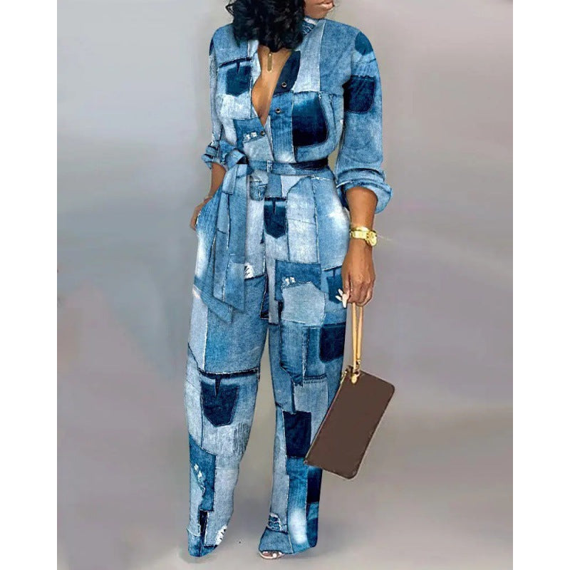 Damen Denim Jumpsuit mit modischem Patchwork-Design und praktischen Taschen Krohn-e