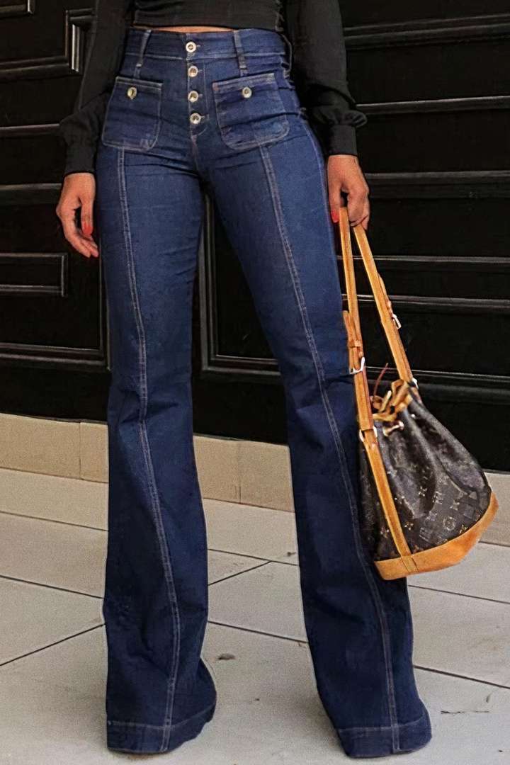 Damen Bootcut Jeans mit hohen Taillen und modischen Knopfdetails Krohn-e