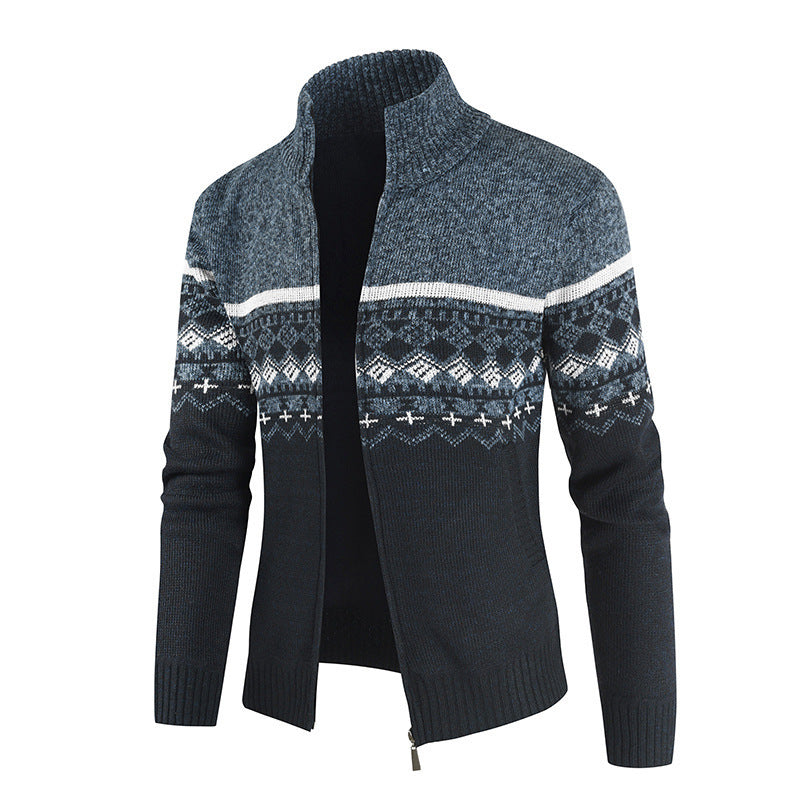 Herren Strickjacke mit geometrischen Mustern und hohem Kragen Krohn-e