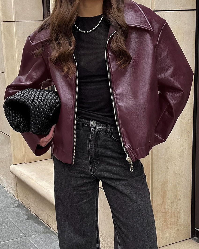 Krohn-e | Lift Matte Cropped Pu-Leder Bikerjacke