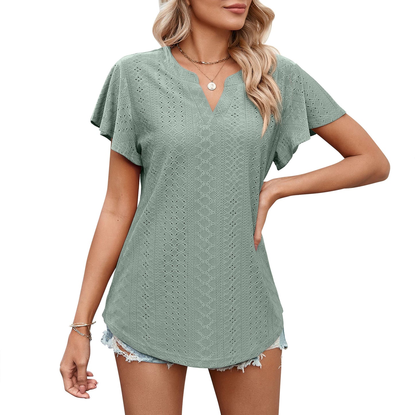 Damen Luftiges Blusenshirt mit effektvollem Lochmuster Krohn-e