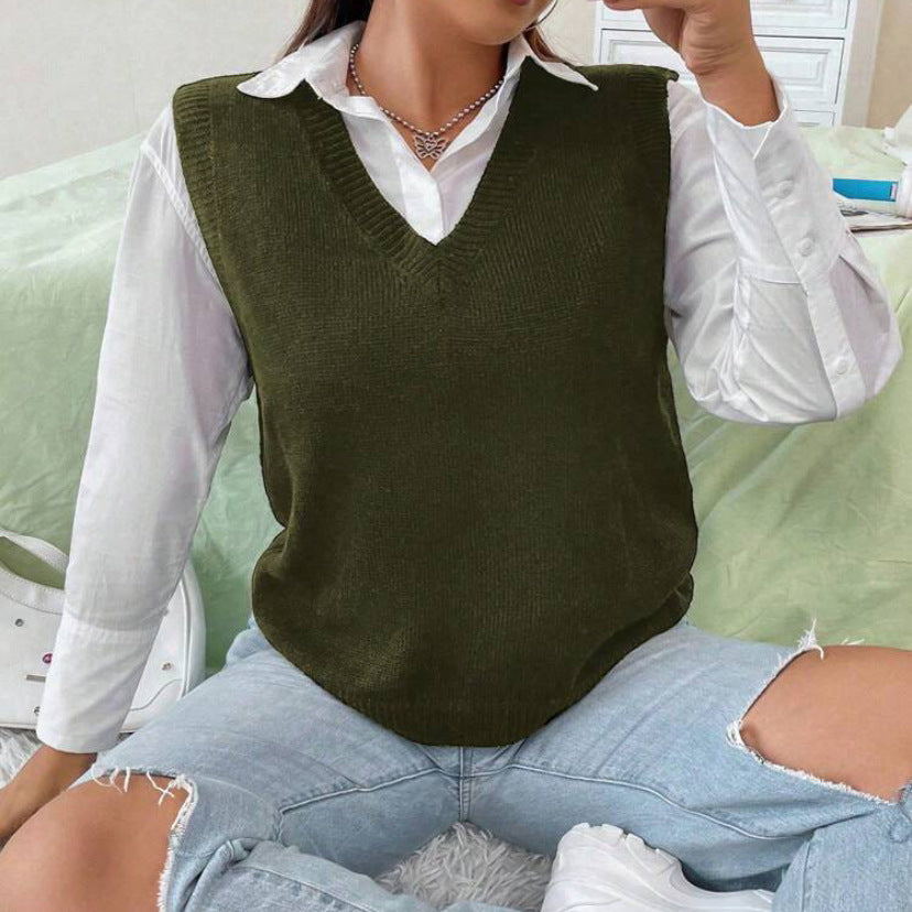 Damen Strickweste mit V-Ausschnitt und feinem Rippstrickmuster Krohn-e