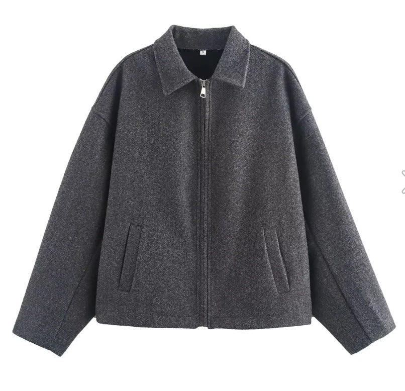 Damen lässige Kurzjacke mit weitem Schnitt und Reverskragen Krohn-e