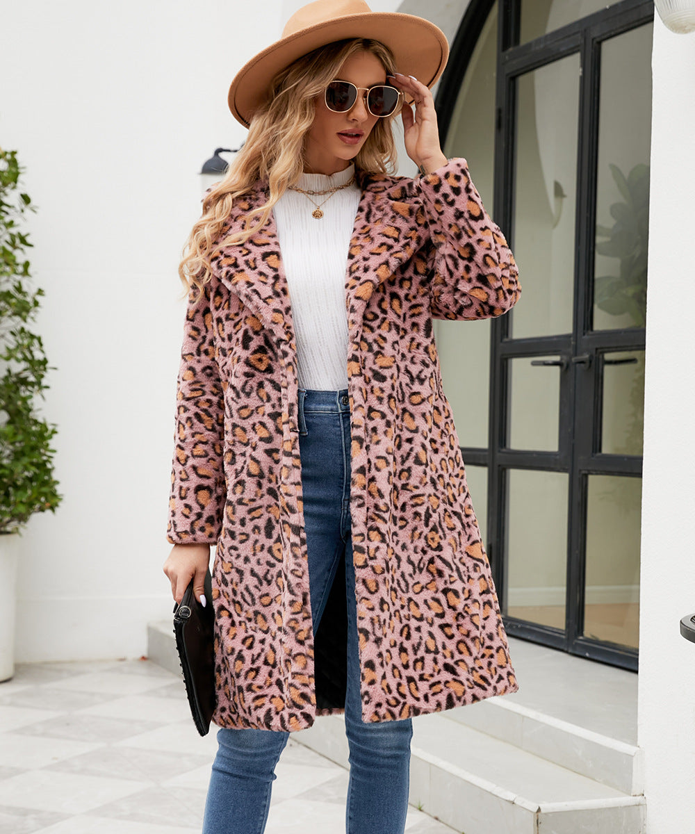 Damen Luxuriöser Kunstfellmantel mit Leopard-Design Krohn-e