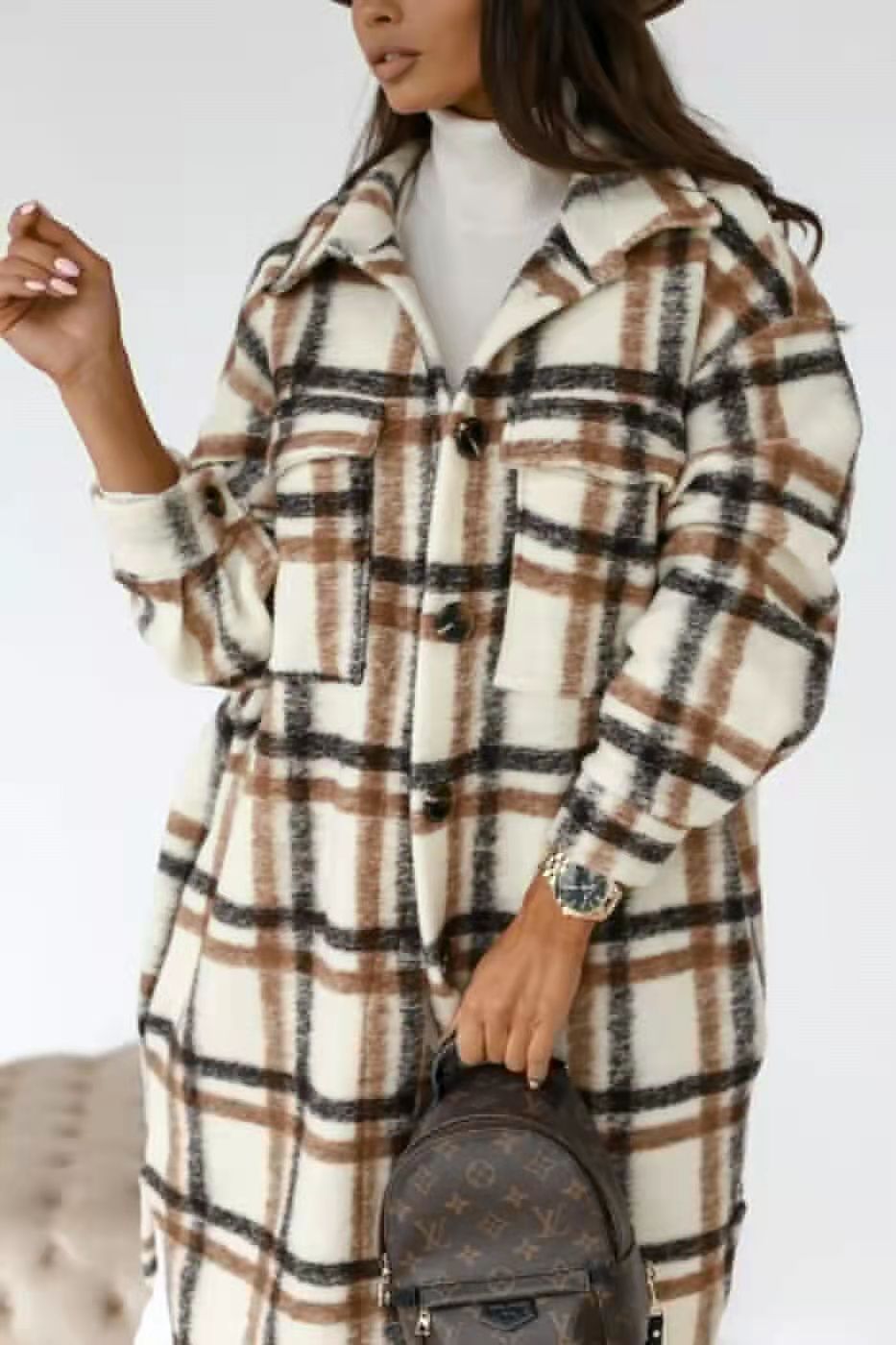 Damen Karierter Oversized-Hemd-Mantel mit praktischen Taschen Krohn-e