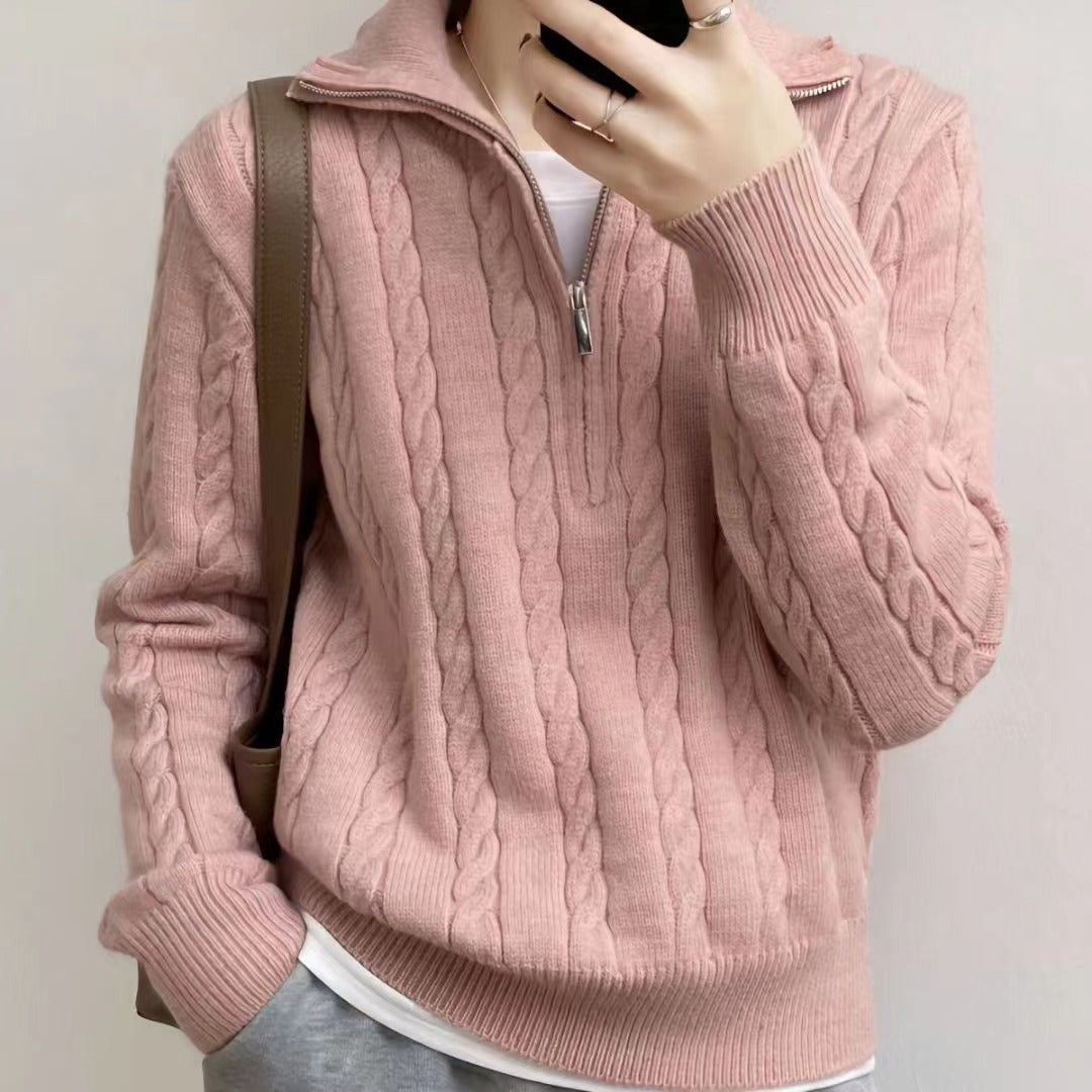 Damen kuscheliger Strickpullover mit hochschließendem Kragen und Zipper Krohn-e