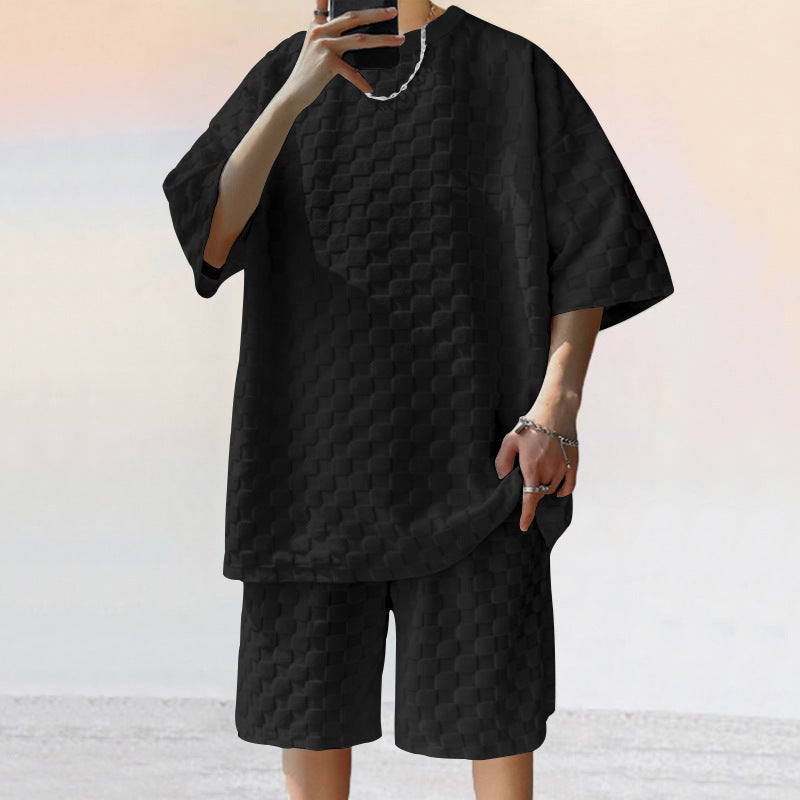 Herren lässiges Set aus strukturiertem Oberteil und Shorts Krohn-e
