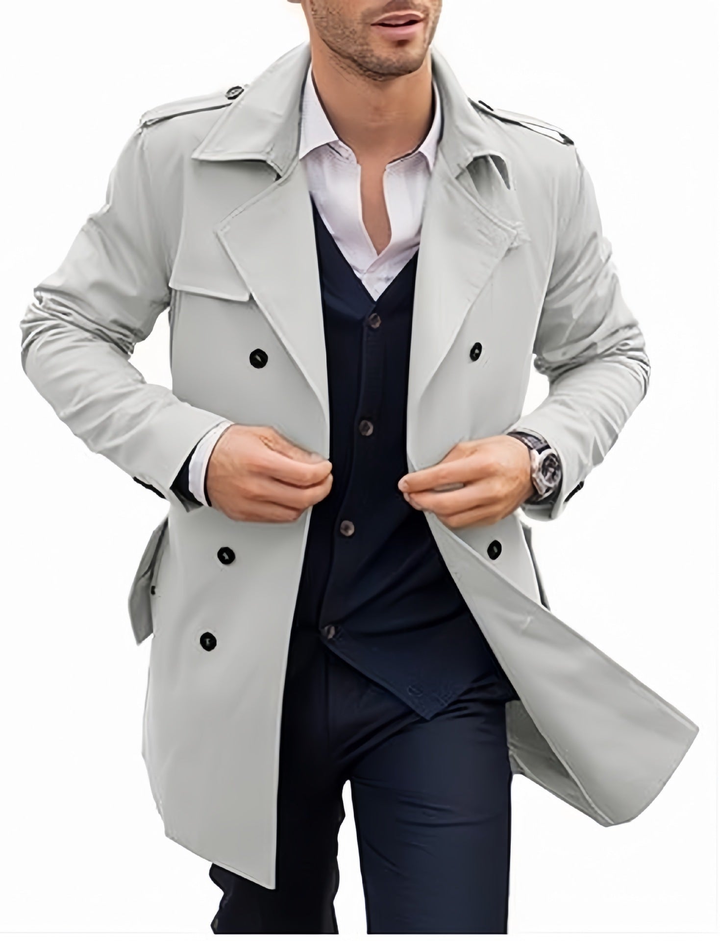 Herren eleganter Trenchcoat mit strukturiertem Design und doppelter Knopfleiste Krohn-e