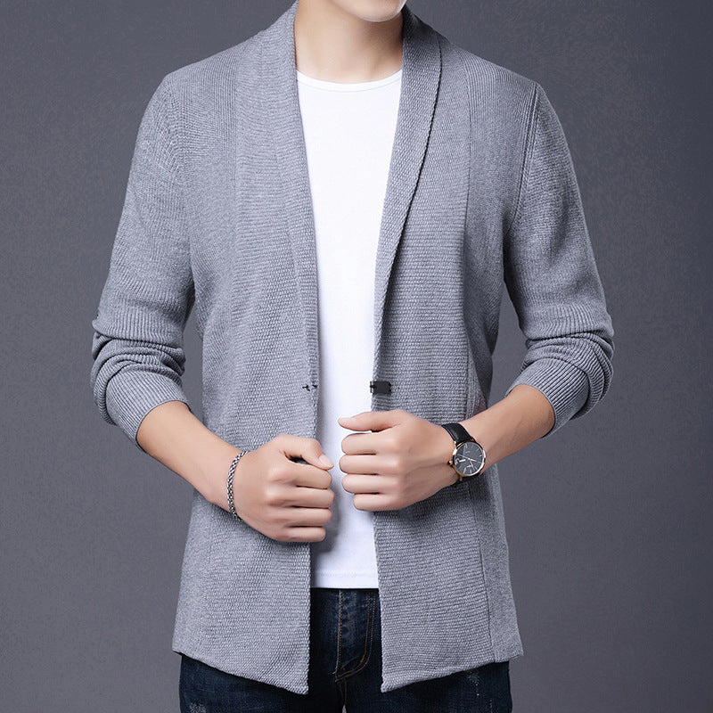 Herren Langarm Strickjacke mit modernem Schalkragen und asymmetrischem Saum Krohn-e