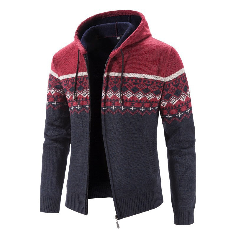 Herren Melierte Strickjacke mit Kapuze und Norweger-Muster Krohn-e