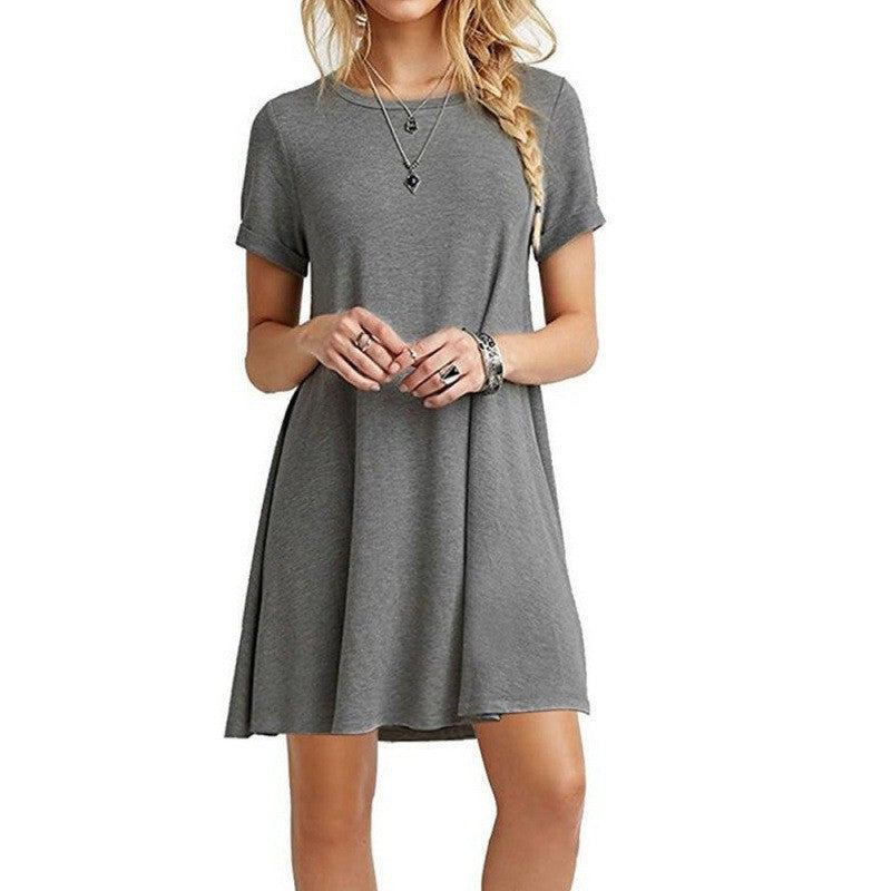 Damen locker fallendes Freizeitkleid mit Rundhalsausschnitt und kurzen Ärmeln Krohn-e