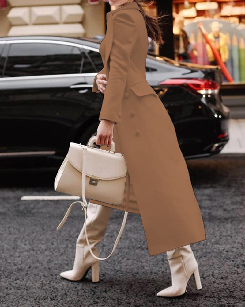 Krohn-e | Langer Mantel - Taillierte Passform - Wollstruktur - Eleganter Kragen - Formeller Look