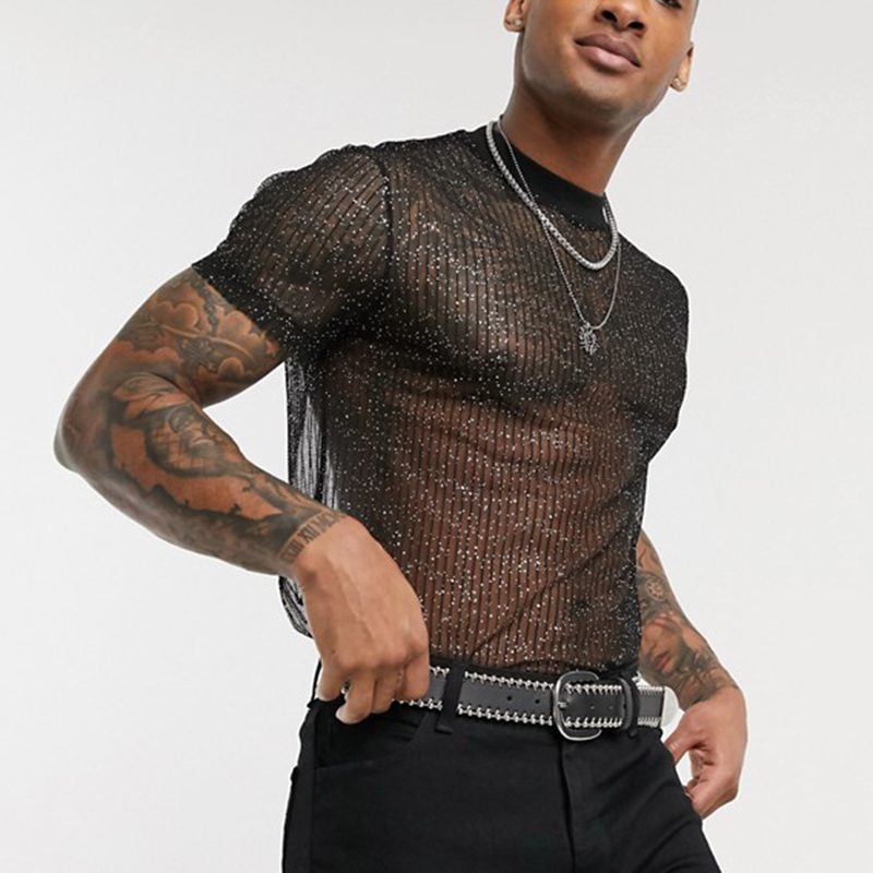 Herren Hochwertiges Mesh-T-Shirt mit glitzerndem Effekt Krohn-e