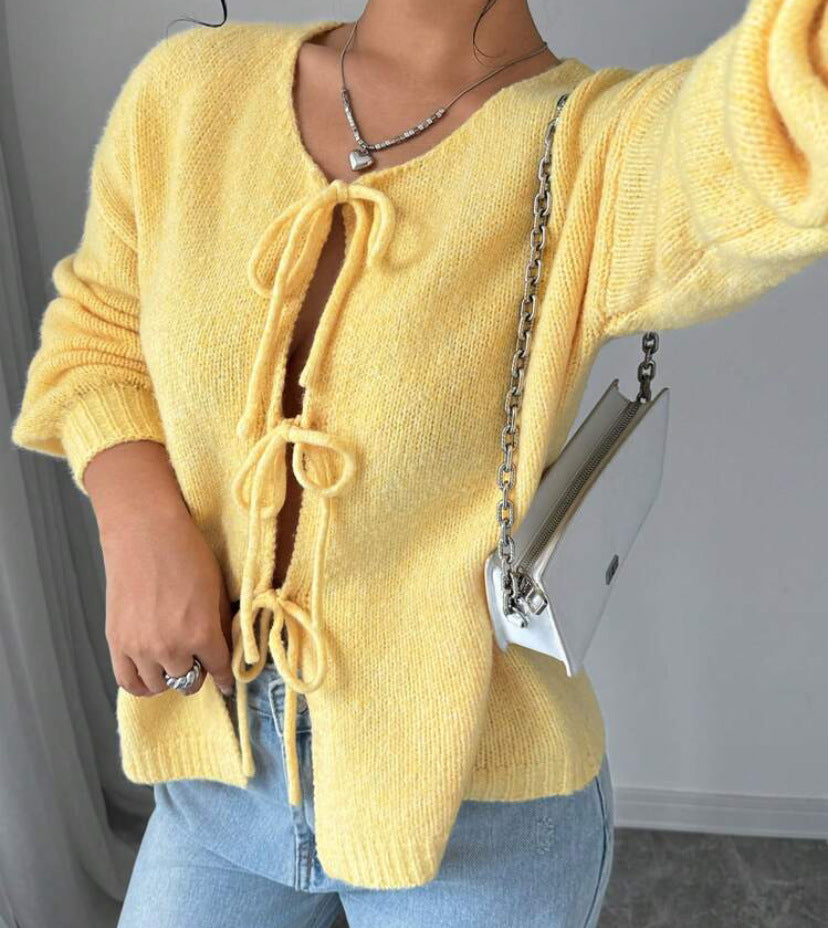 Damen Oversized Strickpullover mit dekorativem Schnürdetail Krohn-e