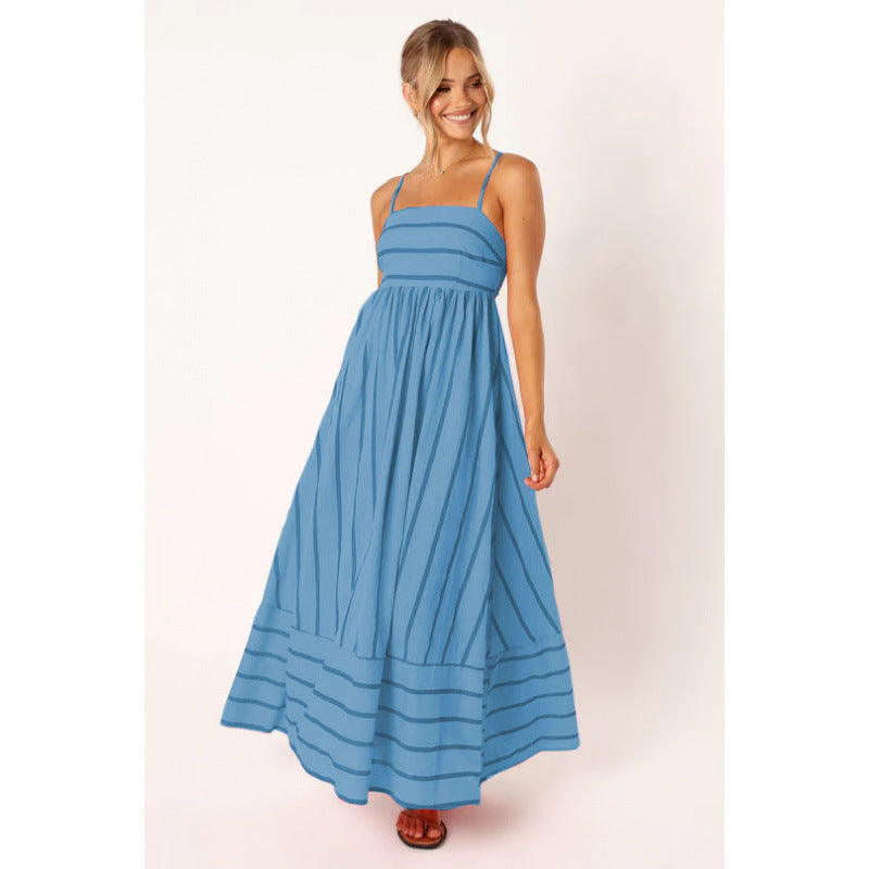 Damen Maxikleid mit feinen Streifen und elastischem Taillenbund Krohn-e