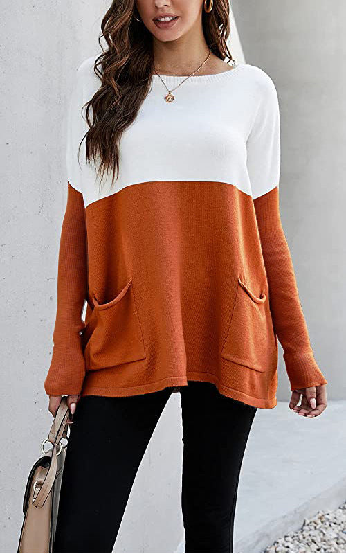 Damen Strickpullover mit großen Fronttaschen und kontrastiertem Design Krohn-e