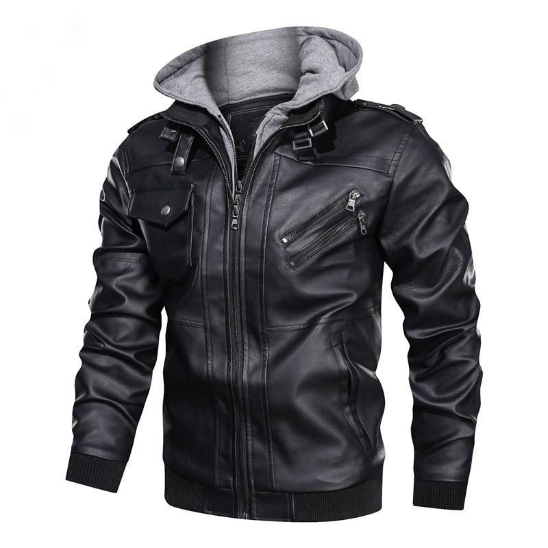 Herren flauschige Kunstlederjacke mit Hoodie Krohn-e