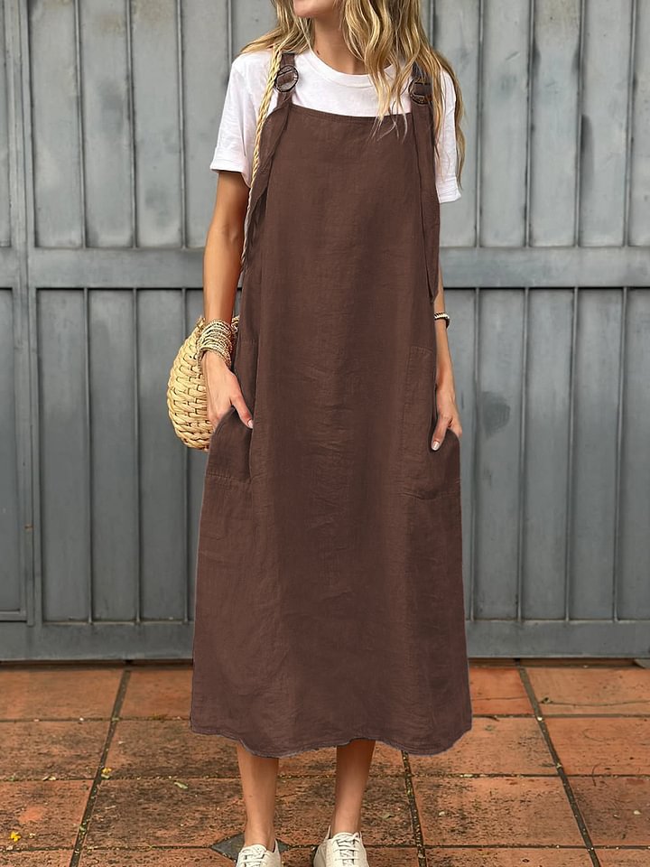 Damen lässiges Leinen-Trägerkleid mit praktischen Taschen Krohn-e