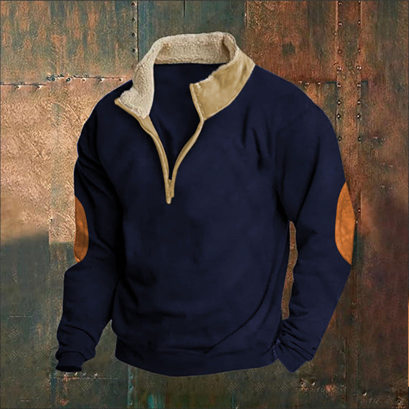 Herren Fleece-Pullover mit hohem Kragen und robusten applikationen Krohn-e