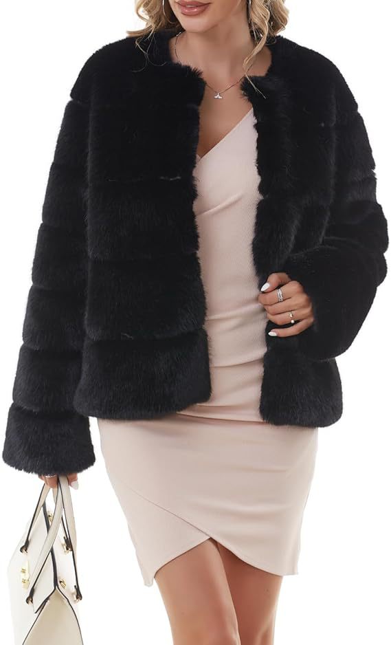 Damen Kuschelige Kunstpelzjacke mit modischem Puffärmel-Design Krohn-e