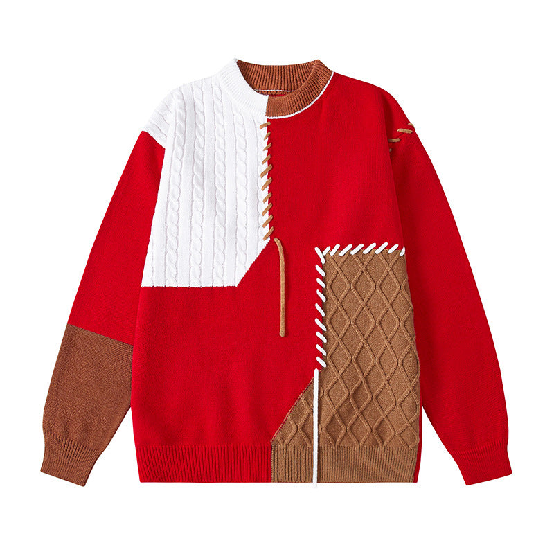 Damen kreativer Pullover mit strukturiertem Patchwork-Design und einzigartigen Details Krohn-e