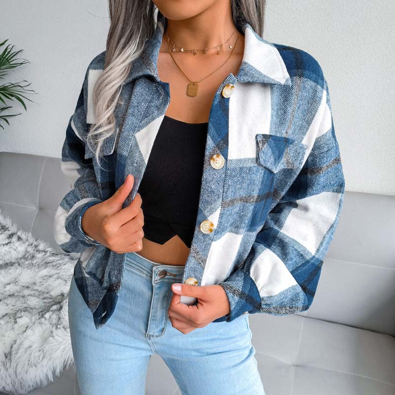 Krohn-e | Karierter Kurze Jacke mit Brusttaschen Polyester Karriert, Modern