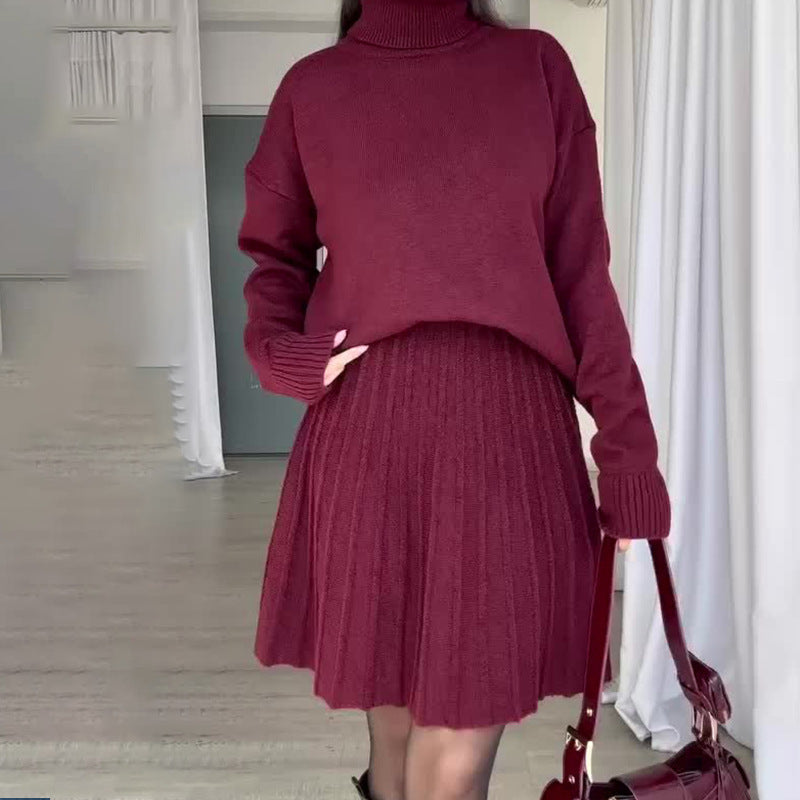 Damen Elegantes Strickensemble mit Rollkragen und fließendem Rock Krohn-e