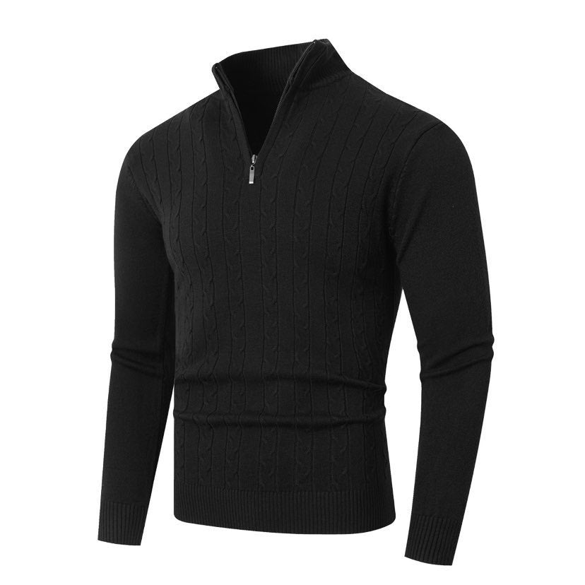 Herren Strickpullover mit modernem Zopfmuster und hohem Kragen Krohn-e