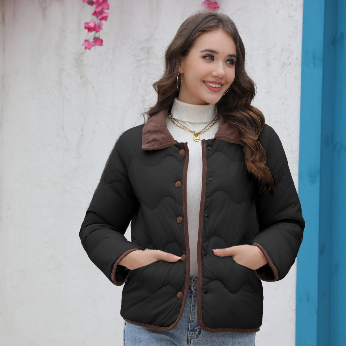 Damen gesteppte Kurzjacke mit schickem Kragen Krohn-e