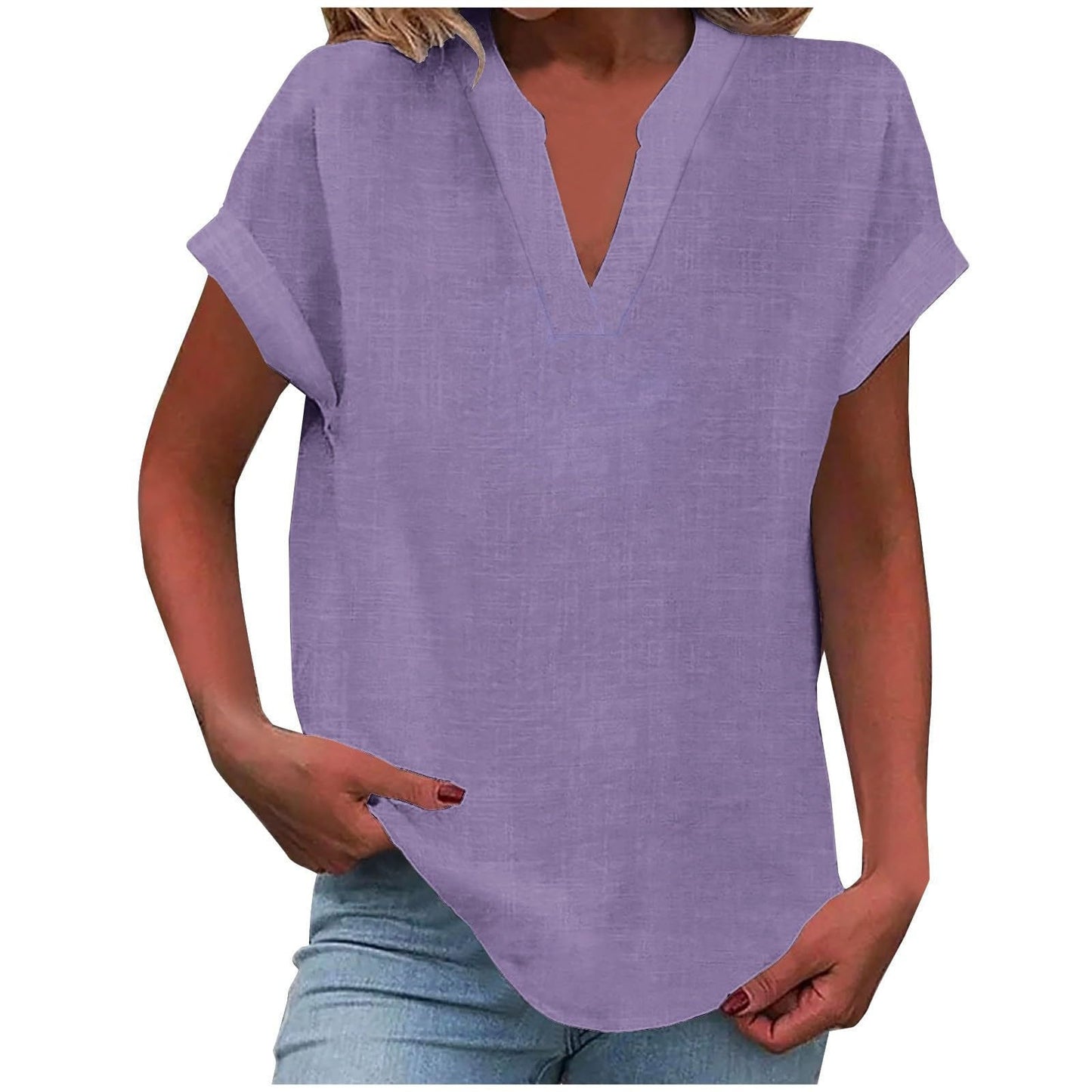 KROHN-E Damen V-Ausschnitt Bluse Relaxed Fit Weiß