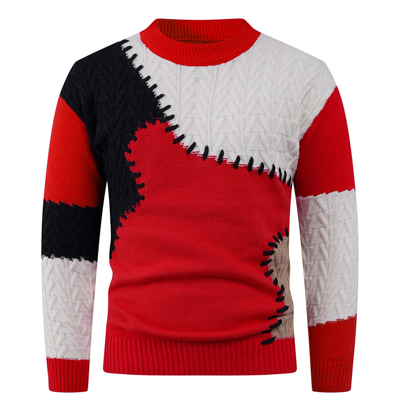 Herren Modischer Strickpullover mit kreativem Patchwork-Design Krohn-e