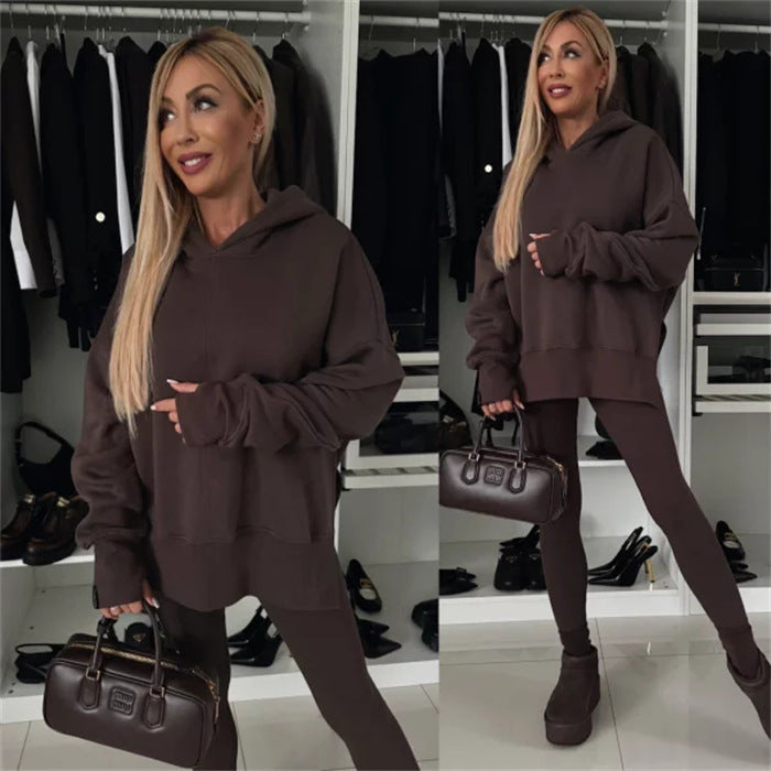 Damen legere Kapuzenpullover mit tierischem Muster und Daumenlöchern Krohn-e