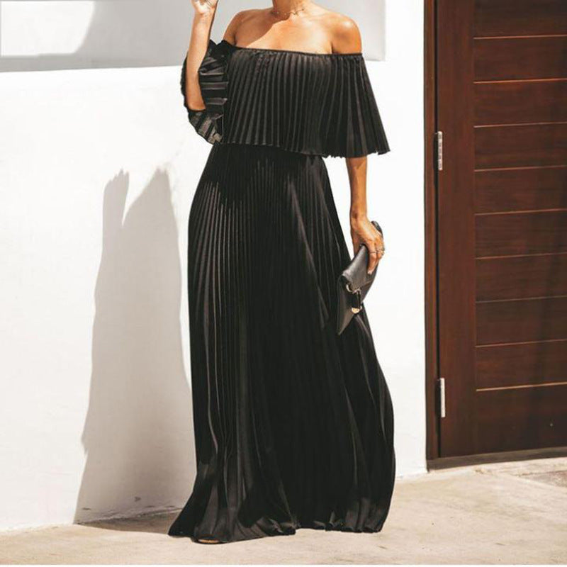 Damen Maxikleid mit asymmetrischem Plisseefall und schulterfreiem Design Krohn-e