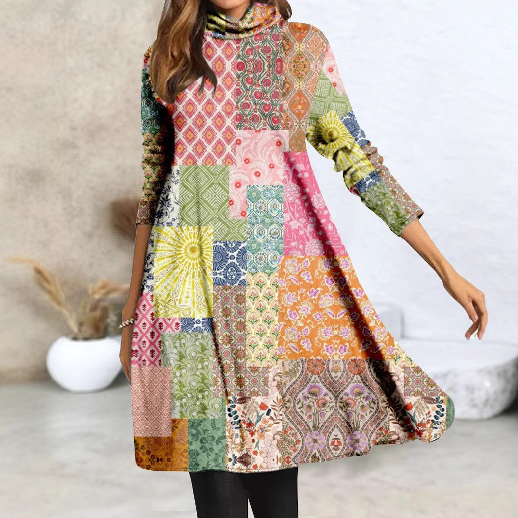 Elegantes Fudus Langarmkleid mit hohem Kragen