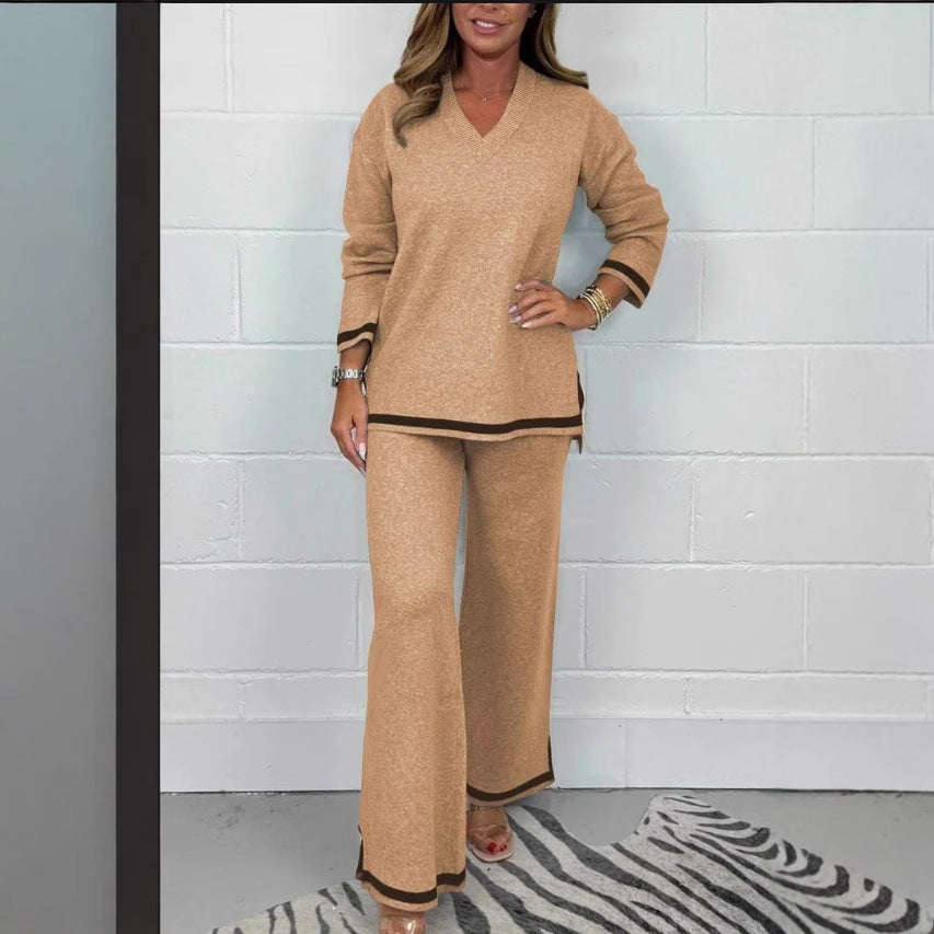 Damen Lässiges Strick-Set mit weitem Schnitt und eleganten Kontrasten Krohn-e