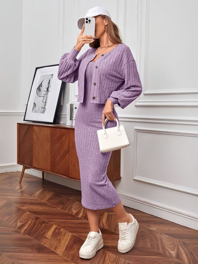 Damen Strick-Outfit mit Knopfleiste und Bündchen Krohn-e