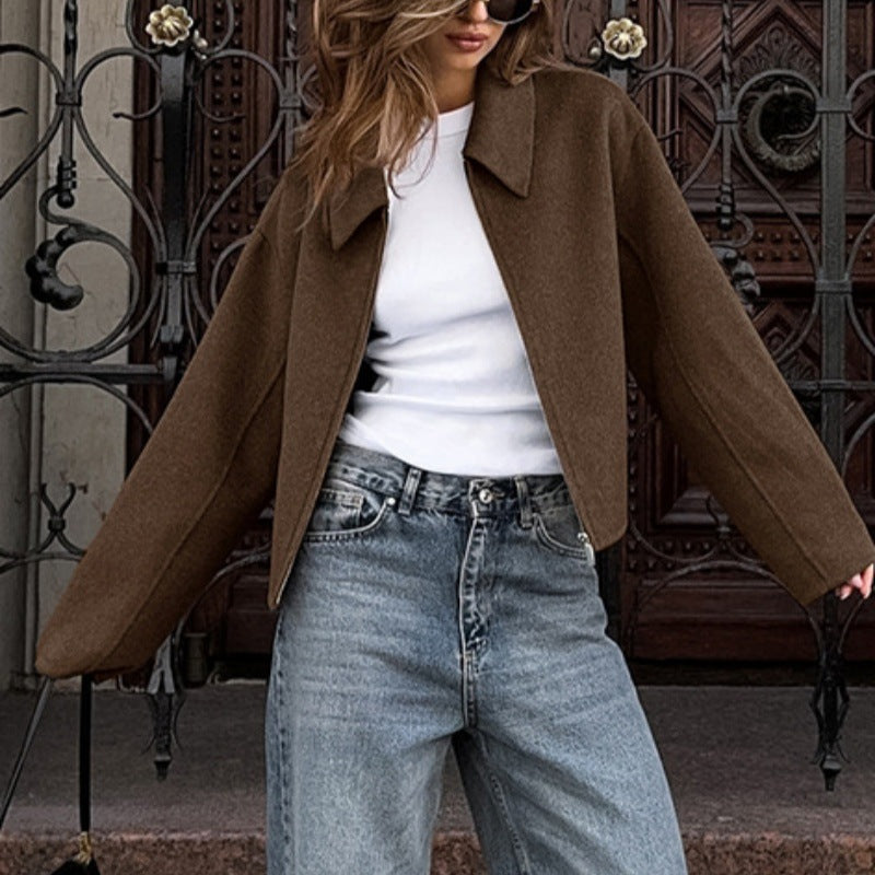 Damen modische cropped Jacke mit breitem Kragen und weichen Materialien Krohn-e